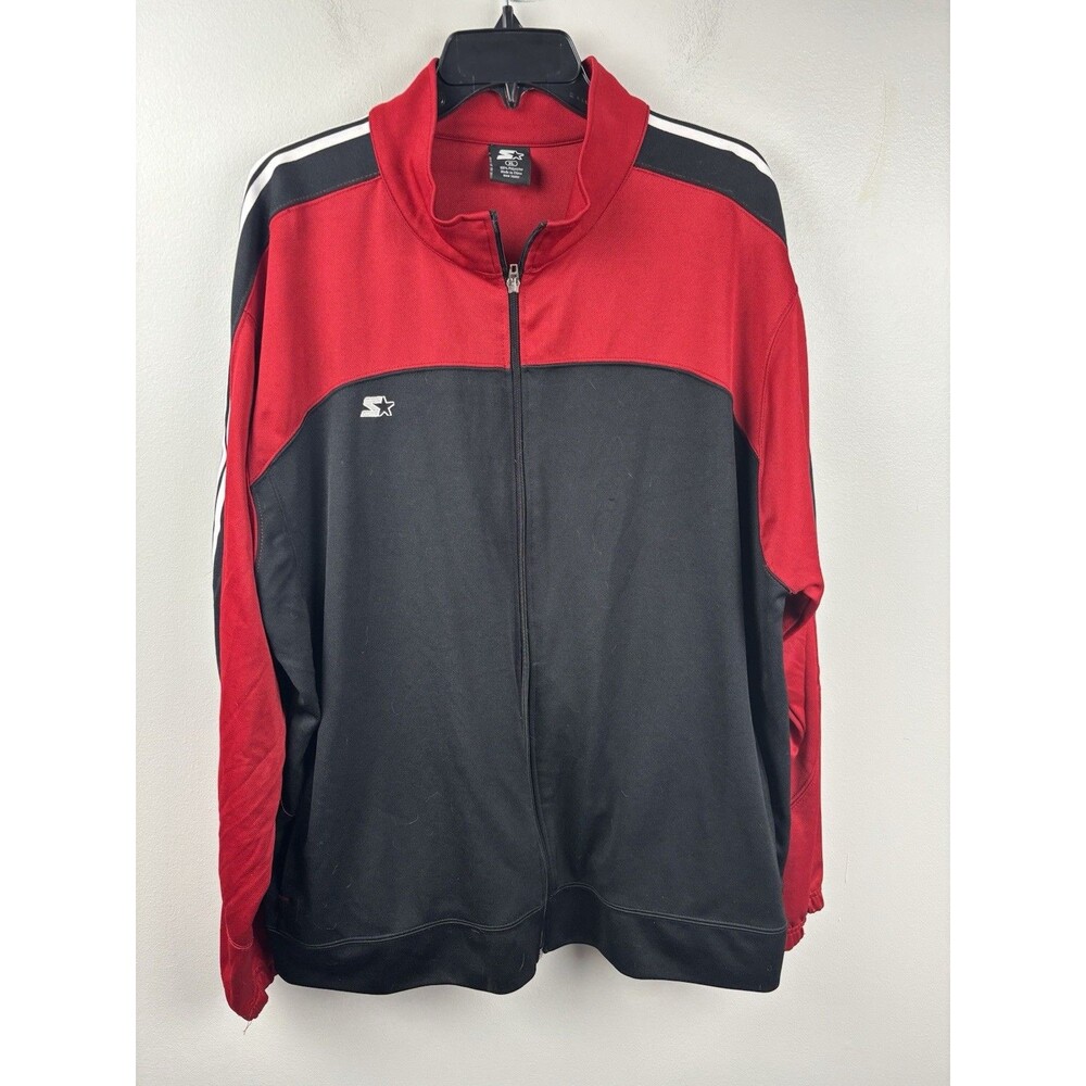 STARTER Mens Size XL (46-48) Black Red Full Zip Track Jacket Logo Running